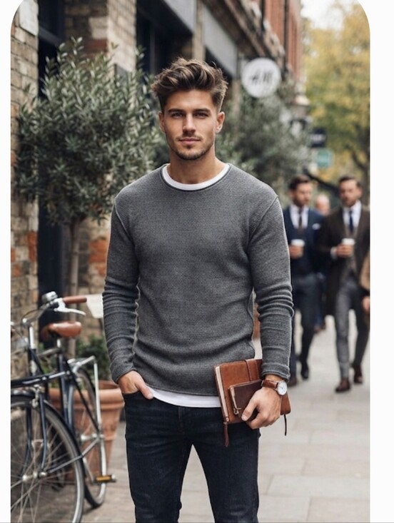 H&M Other - H&M men's crewneck long-sleeve knit sweater Dark Grey Size Small